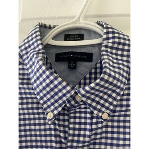 Tommy Hilfiger Mens Slim Fit Gingham Button Down Shirt‎ Blue White XL 17 32-33